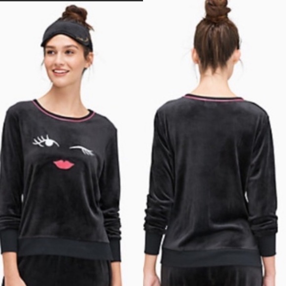 kate spade Other - Kate Spade Long Sleeve Black Velour PJ Wink Wink Top. Size L.  P/6/A768